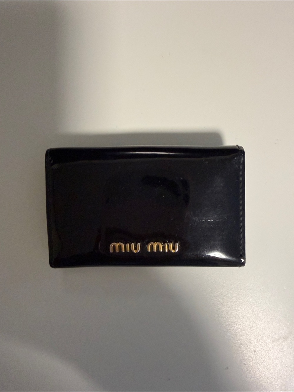 Authentic Miu Miu Black Patent Card/Key Pouch with Gold Accent 🖤